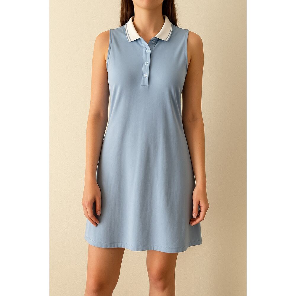 Tommy Bahama Racquet & Paddle Sleeveless Polo Dress Sky Blue White Collar Size S